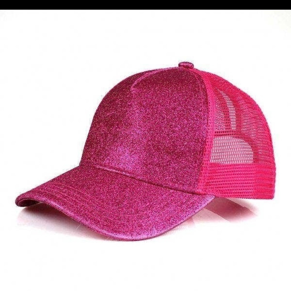 Pink‎ Glitter Ponytail Hat NWT